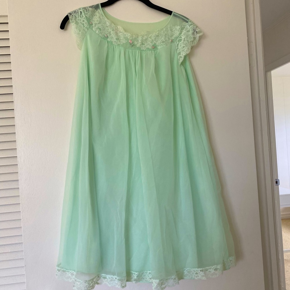 Vintage babydoll sleep dress - sea foam green - small